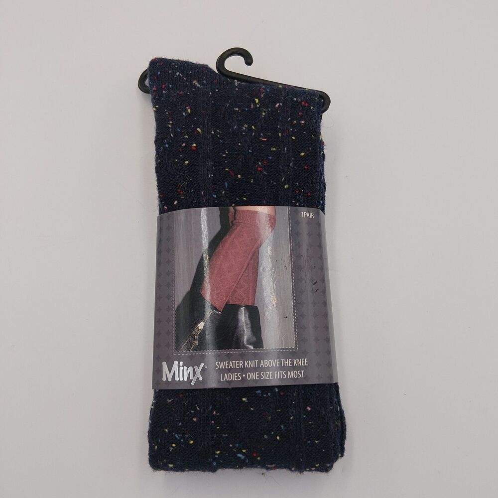 Minx NY Wool Blend Above The Knee High Boot Long Socks Blue Sweater Knit One Siz